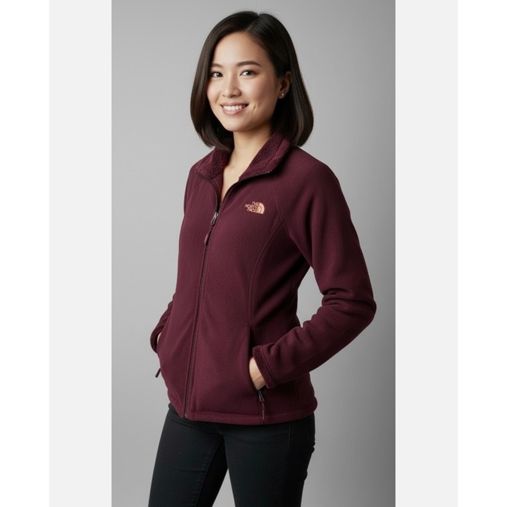 The North Face Morninglory Jacket Maroon Burgundy Soft Plush Fleece‎ Size Large